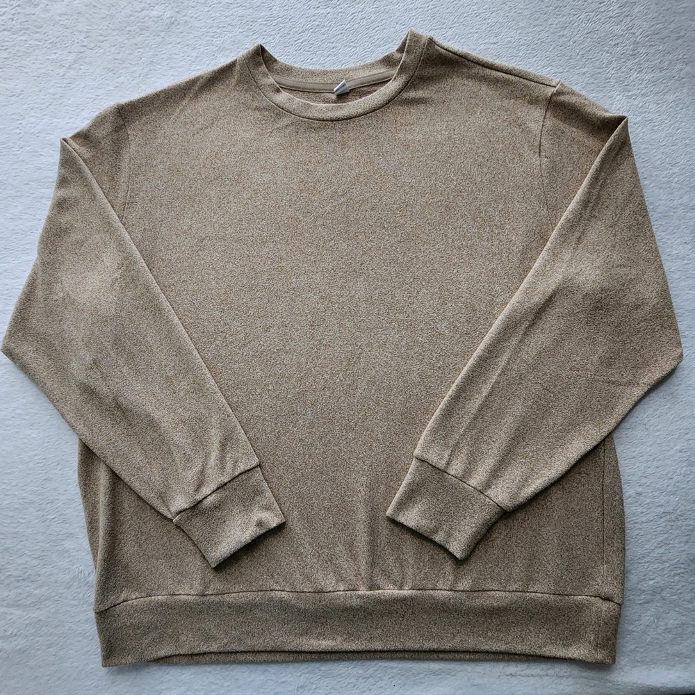 Uniqlo Soft Knit Crew Neck Long Sleeve Sweater Mens Large Tan Melange Fall Work